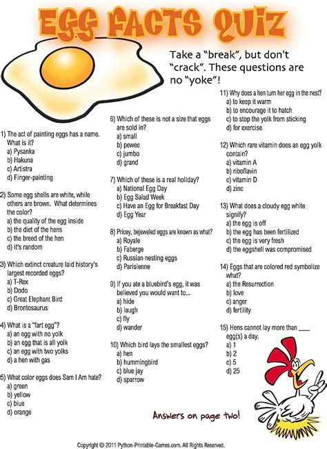 Egg Facts Trivia Printable Game Download Software