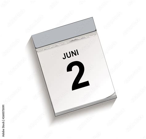 Calendar Tear Off Calendar With Date 2 June Tear Off Calendar Vector
