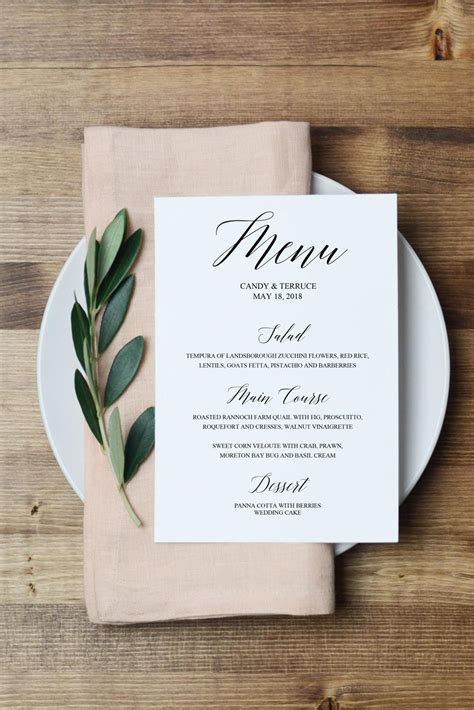 Wedding Menu Template Printable Menu Cards Template Dinner Etsy