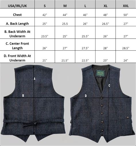 Mucros Tweed Waistcoat Size Guide