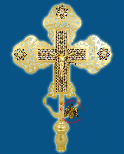 Ethiopian Coptic Orthodox Cross With Enamel Motives Cherubims