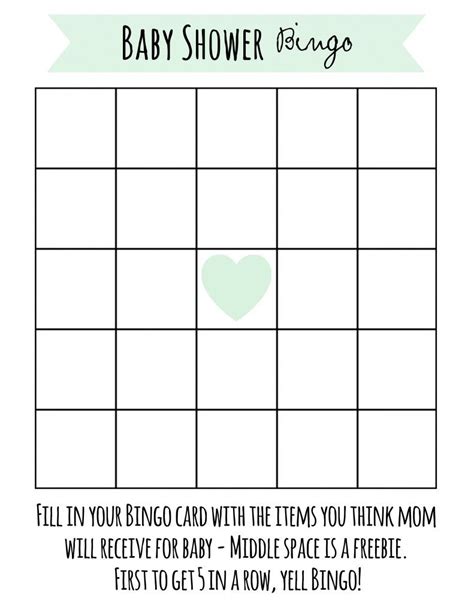 Free Printable Blank Baby Shower Bingo Cards Pdf
