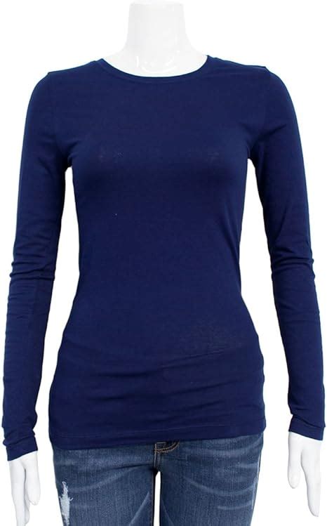 Navy Blue Ladies Crew Neck Long Sleeve T Shirt Uk Clothing