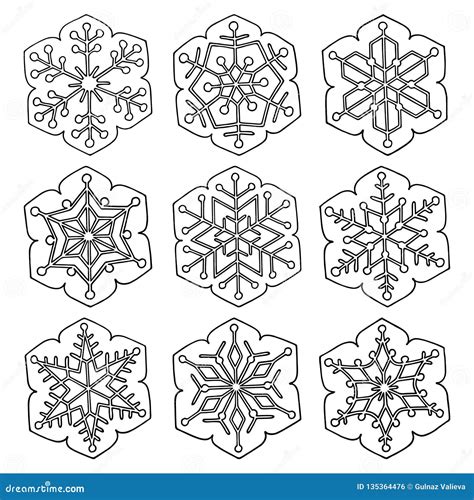 Set Of Vector Abstract Six Pointed Snowflakes Stock Vector