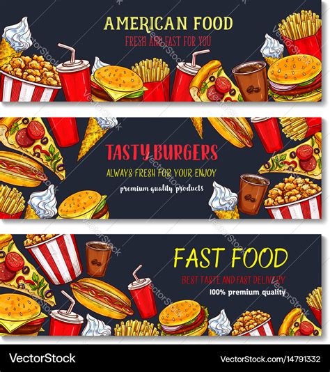 Banners Fast Food Meal Snacks And Desserts Vector Image