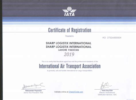 Certificates Sharp Logistics International