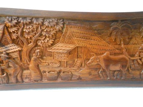 Wood Carving Old Thai Village Life Culture Hand Carved Wood Etsy