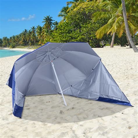 Outsunny Beach Umbrella Sun Shelter 2 In 1 Umbrella Uv Protection Steel