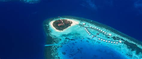 Download Wallpaper 2560x1080 Island Ocean Top View Tropics Paradise