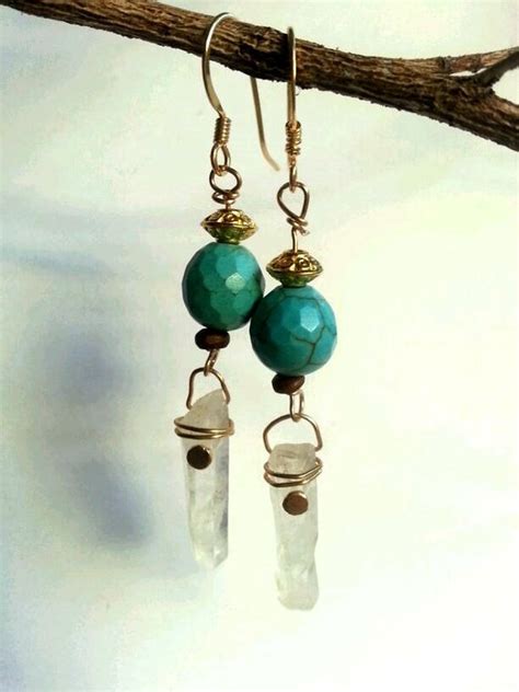 Earrings Gold Turquoise And Crystal Dangle Earrings