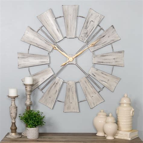Shop White Metal Farmhouse Windmill Wall Clock Free Shipping Today