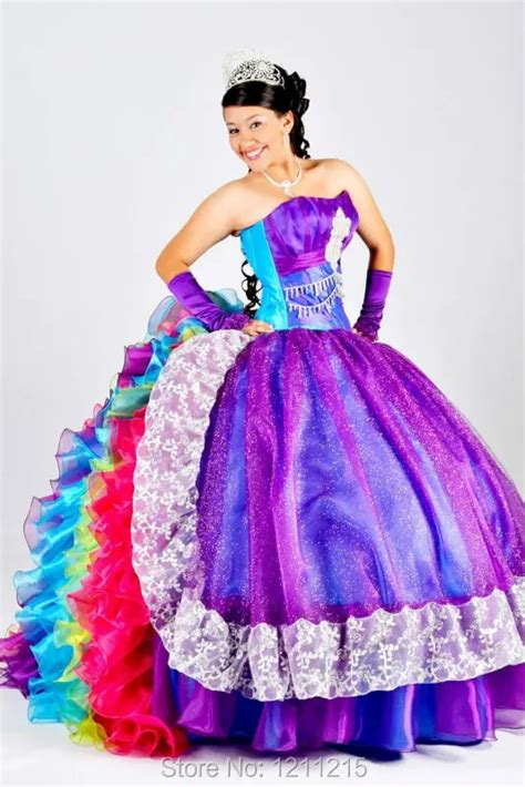 Colorful Rainbow Quinceanera Dresses 2016 Ball Gown Prom Dresses