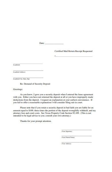 There may be different types of situations wherein someone would ask you for such a letter. FREE 6+ Security Deposit Return Letters in PDF | MS Word