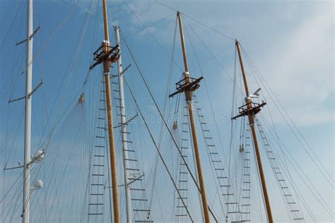 Mast Of A Ship Against A Clear Blue Sky Stock Photo Image Of High