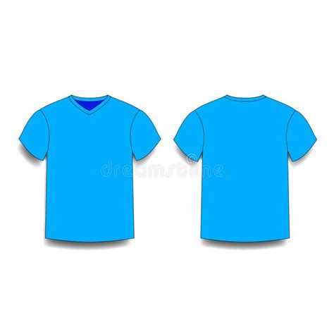 Light Blue Male T Shirt Template V Neck Front And Back Side Views
