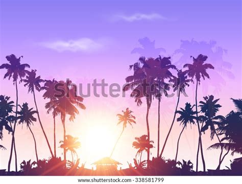 Palms Silhouettes Purple Sunset Sky Vector Stock Vector Royalty Free
