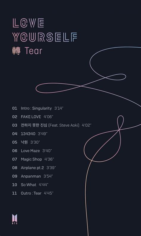 Tear (love yourself 轉 'tear') is the third studio album by bts. BTS : LOVE YOURSELF 'Tear'