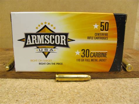 50 Round Box 30 Cal M1 Carbine 110 Grain Fmj Armscor Ammo