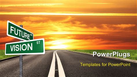 Powerpoint Template Signpost With Future And Vision Keywords And Road
