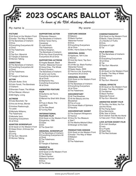 Academy Awards 2024 Ballot Free Printable Oct 2024 Calendar