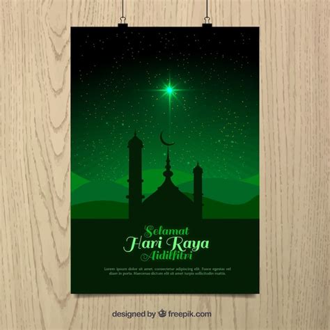 Free Vector Hari Raya Green Background With Mosque