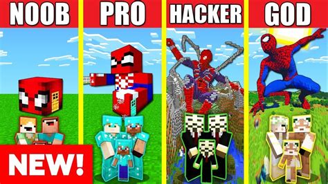 Spiderman House Build Challenge Minecraft Battle Noob Vs Pro Vs