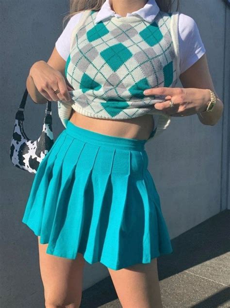 Court Out Tennis Skirt Teal Tennis Skirt Outfit Aesthetic Clothes