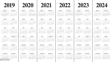 Year 2019 2020 2021 2022 2023 2024 Calendar Vector Design Template
