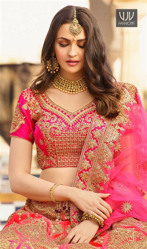 Rose Pink Resham Work Lehenga Choli Indian Bridal Fashion Bridal