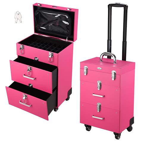 Aw Pink Rolling Makeup Case Trolley On Wheels Cosmetic Artist Nai