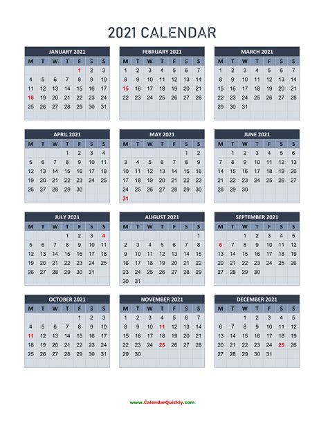 Monday 2021 Calendar Vertical Calendar Quickly