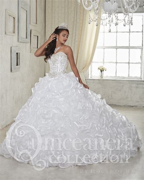 Beautiful White Quinceanera Dresses With Train 2017 Floral Ruffles 15