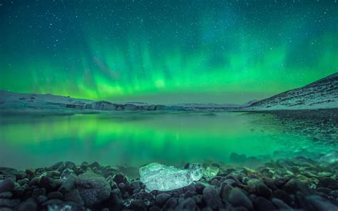 Northern Lights With Reflection At Jökulsárlón Iceland Sky Lake
