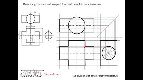 Engineering Drawing Tutorialsintersection Of Solids With Front View
