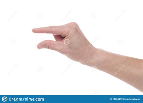 Male Caucasian Hand Gesturing A Small Amount Or Smal Size Isolated On