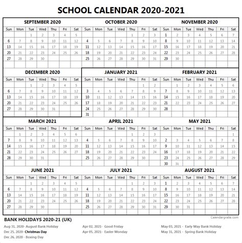 2020 2021 School Calendar Template Academic Calendar 202021 School