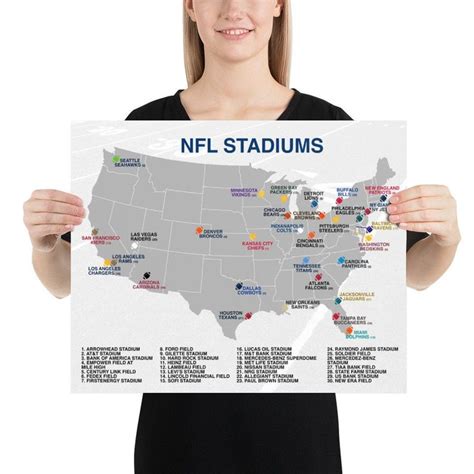 Nfl Stadiums Map Poster Etsy Nfl Stadiums Stadium University Of
