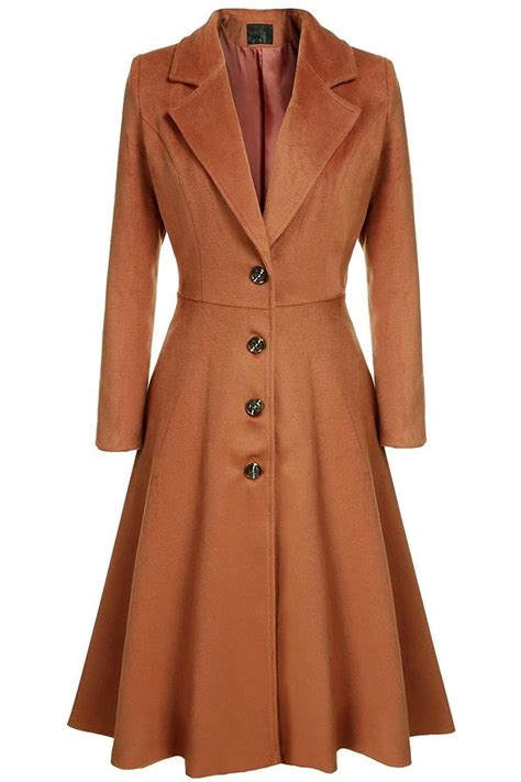 Women Single Breasted Coat Long Sleeve Turn Down Collar Long Trench