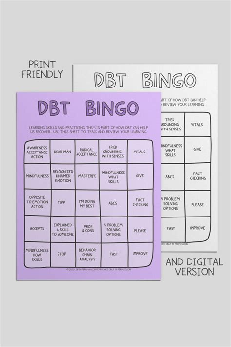Dbt Printables Bingo Worksheet And Dbt Skills Cheat Sheet