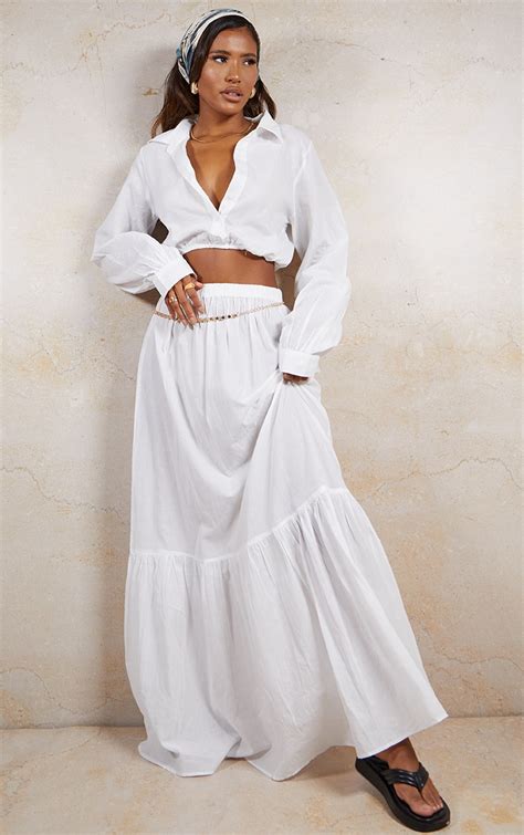 white linen feel maxi skirt two piece sets prettylittlething il