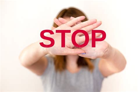 Woman Showing A Stop Gesture With Palms Stock Image Image Of Stop