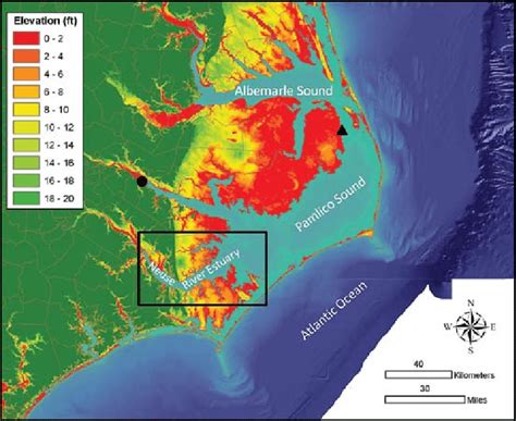 Elevation Lidar Map Of Coastal North Carolina Showing