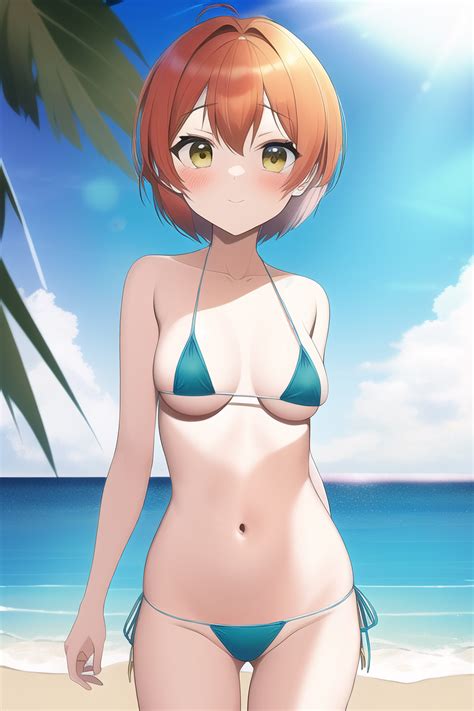 rule 34 ai generated beach bellybutton bikini hoshizora rin love live love live school idol