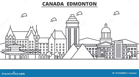 Canada Edmonton Architecture Line Skyline Illustration Linear Vector