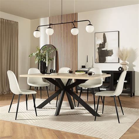 Madison Dining Table 6 Brooklyn Chairs Light Oak Effect Black