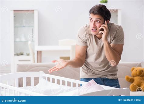 The Young Father Dad Frustrated At Crying Baby Stock Image Image Of