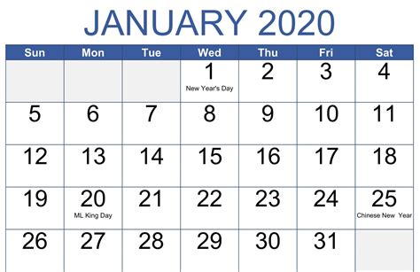 Pick Holidays In January 2020 Calendar Printables Free Blank