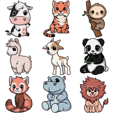Kawaii Animals Collection 1 Cartoon Vector Clipart Friendlystock