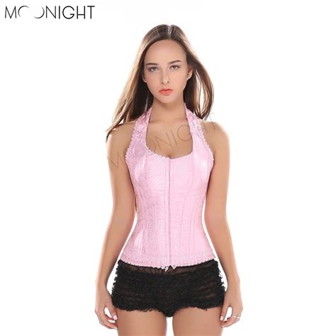 MOONIGHT Brocade Corset Top Sexy Waist Corsets Bustier With Strap Shaper Pink Gothic Corpete
