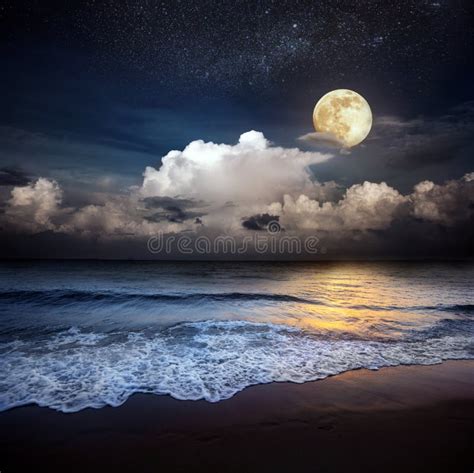 Sandy Beach And Moon At Night Stock Photo Image Of Ripple Beautiful